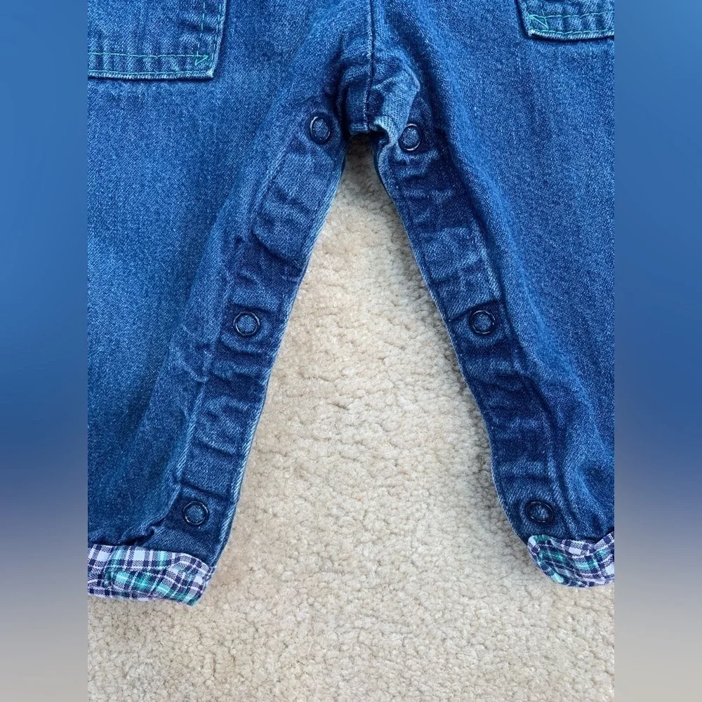 Vintage OshKosh Size 18 Months Denim Teddy Bear Corps Overalls